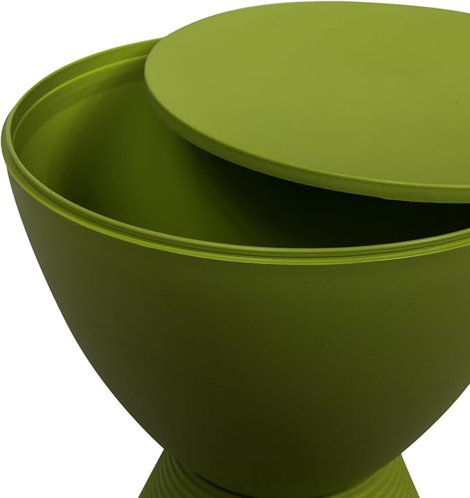 LeisureMod Green Hourglass Side Table with Storage – Modern Ribbed Drum End Table, Removable Lid, Compact Accent Table for Indoor/Outdoor Use