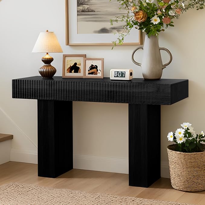 ZYBT 56-Inch Long Console Table, Wooden Narrow Rectangular Sofa Table Behind The Couch, Farmhouse Entryway Table for Entrance, Hallway,Living Room,Bedroom, Home Office Black