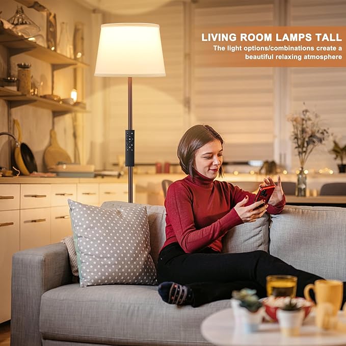 【Upgraded Floor Lamps for Living Room, Modern Floor Lamp with Remote Control, Dimmable Colors Temperature Standing Lamp Foot Switch, 9W Bulb Tall Lamps for Bedroom Office Kid Room - Brown