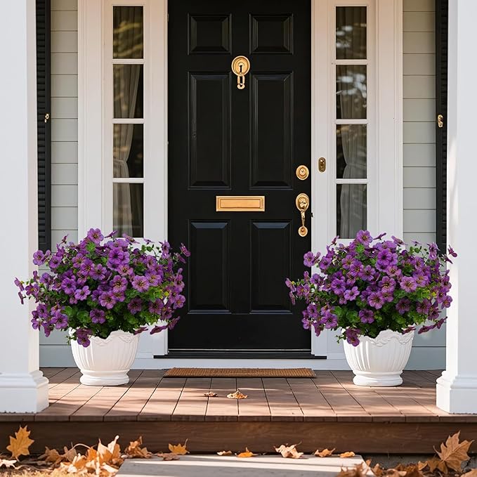 12 Bundles Artificial Flowers for Outdoor Indoor Fake Flowers UV Resistant Artificial Outdoor Flowers Fake Plants Beautiful Faux Flower for Porch Garden Home Patio Decor Home Wedding (Purple)