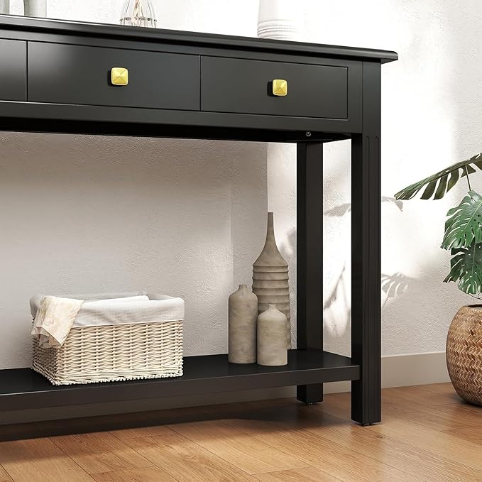 59.1 Inch Extra Long Console Table Black - Modern Entryway Table with Drawers & Storage, Narrow Sofa Table for Living Room