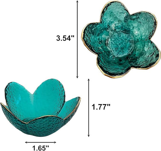 Small Green Flower Jewelry Dish, Glass Jewelry Ring Tray Trinket Bowl, Nightstand Decor Ring Holder for Women, Home Decor Gifts for Women, Wedding, Birthday, Mothers Day, Christmas, Thanksgiving