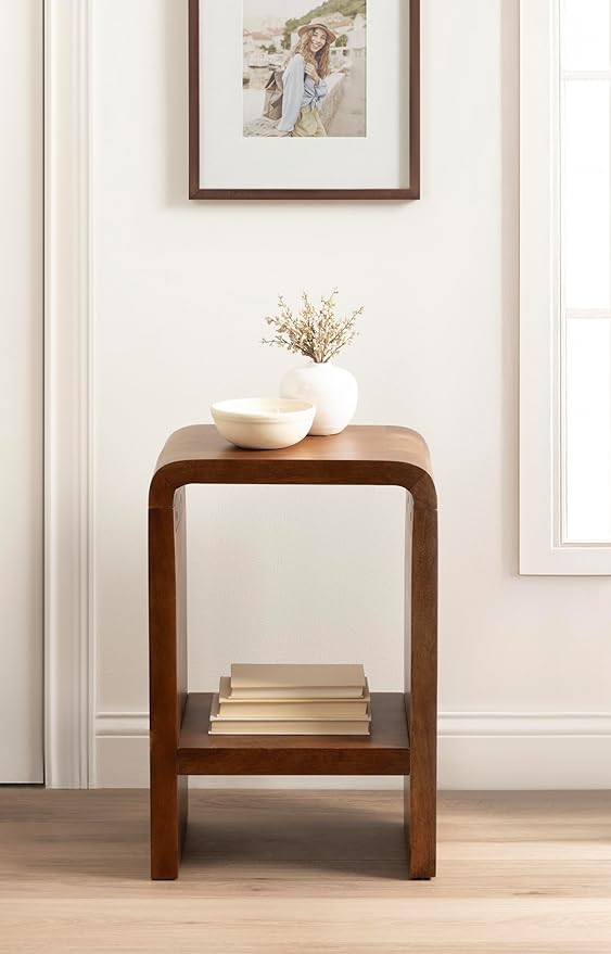 Kate and Laurel Reddy Modern Arched Wood Side Table, 16 x 12 x 24, Walnut Brown, Transitional Two-Tier End Table for Use as a Bedroom Nightstand or Small Record Player Stand
