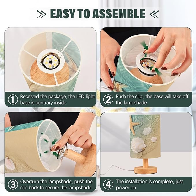 Small Table Lamp for Bedroom Starfish Seashell Summer Beach Table Lamp Nightstand Lamp for Livingroom Office Reading Working Table Desk