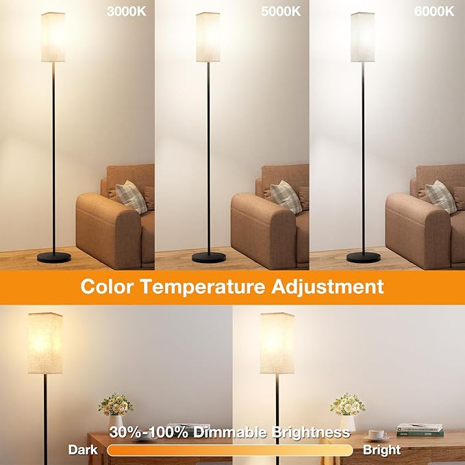 Ambimall 2 Packs Remote Control Floor Lamp, Stepless Dimmable, 64 Inches Tall, Include 9W Bulb, Standing Lamp for Living Room Bedroom Office (Beigh & Black)