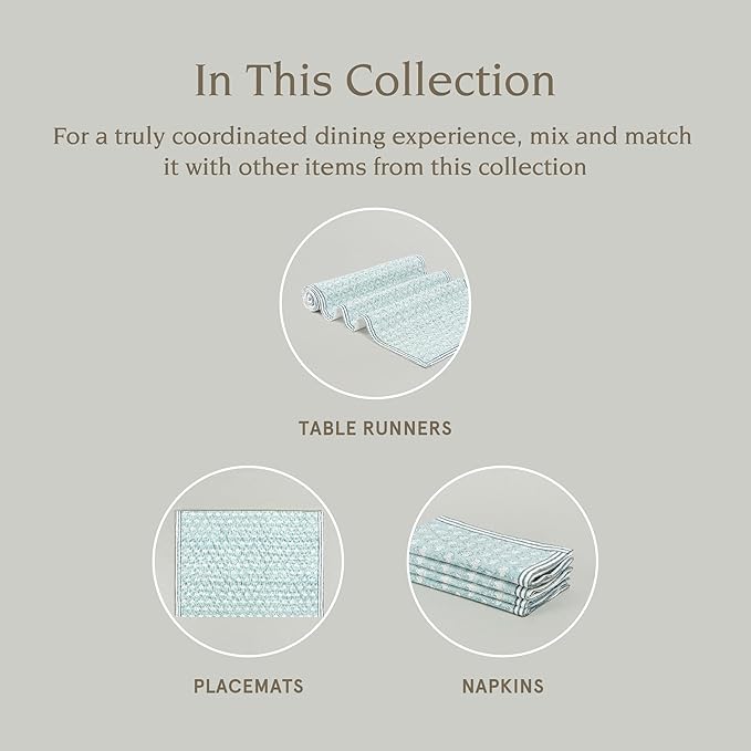 Over&Back Set of 4 Hand-Blocked Placemats - Colorful Dining Table Mat - Each Placemat is Unique - 100% Cotton - Machine Washable - Kitchen and Home Decor - Blue Leaf