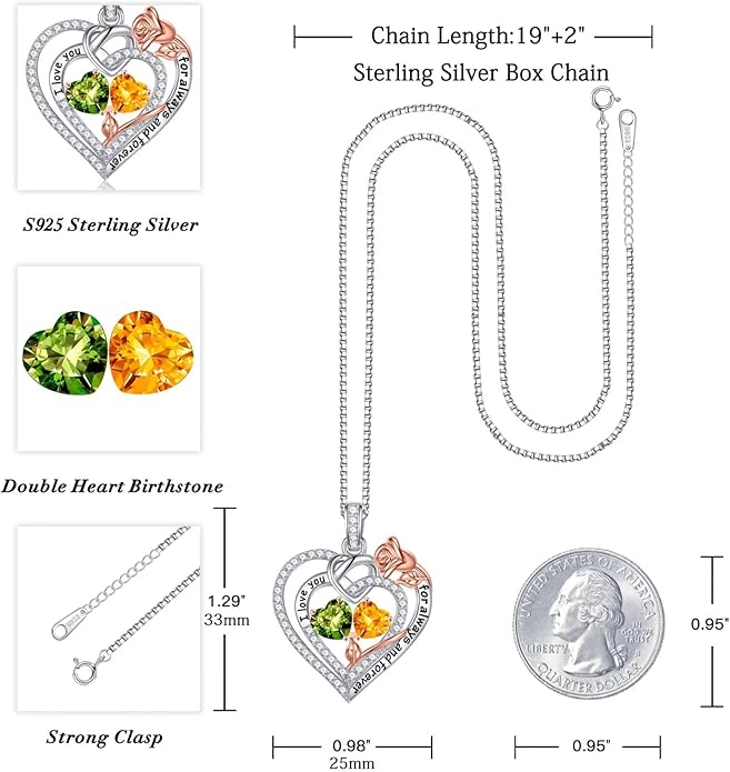 Iefil Christmas Gifts for Wife Women - 925 Sterling Silver Double Birthstone Necklace, Anniversary Birthday Gifts for Women, Jewelry Gift for Wife Girlfriend Mom Her