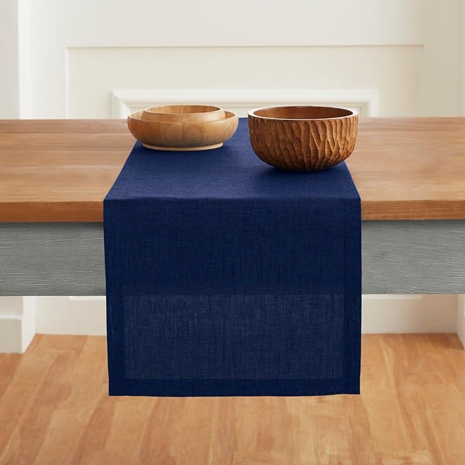 Solino Home Linen Royal Blue Table Runner 120 Inches Long - Athena, 100% Pure Linen Dining Table Runner 14 x 120 Inch for Christmas, Holiday
