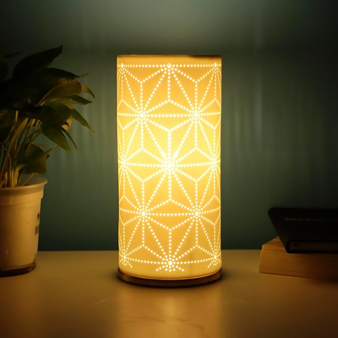 Small Modern Ceramics Bedside Table Lamp, 4.5 x 4.5 x 9.75 Inch White Spider Web Style Nightstand Lamps, Side Table Lamps for Bedroom Living Room Entryway Table Light