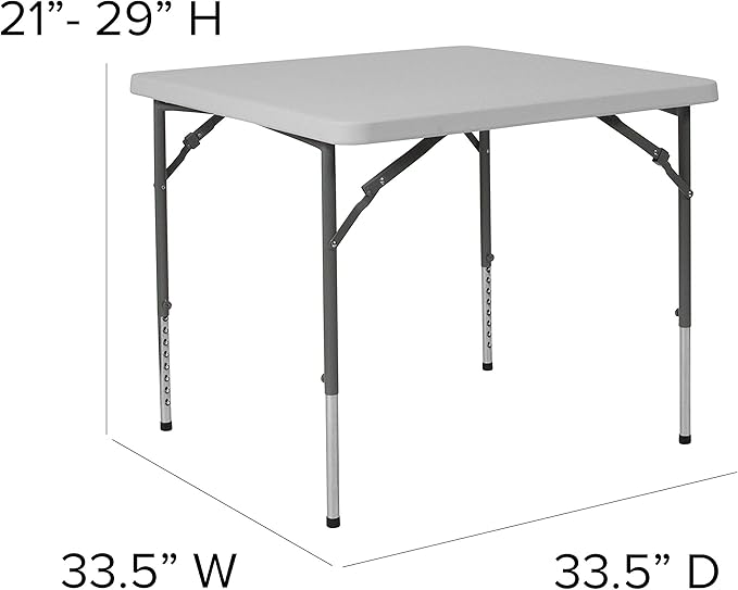 EMMA + OLIVER 2.79-Foot Square Height Adjustable Granite White Plastic Folding Table