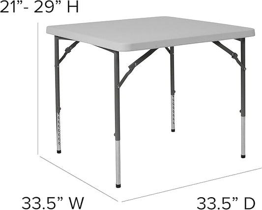 EMMA + OLIVER 2.79-Foot Square Height Adjustable Granite White Plastic Folding Table