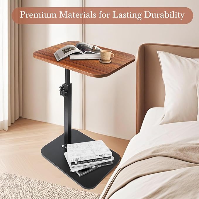 C Shaped Table, Sofa Armrest Tray End Table, Perfect for Couch, Bed, or Small Spaces（Walnut）