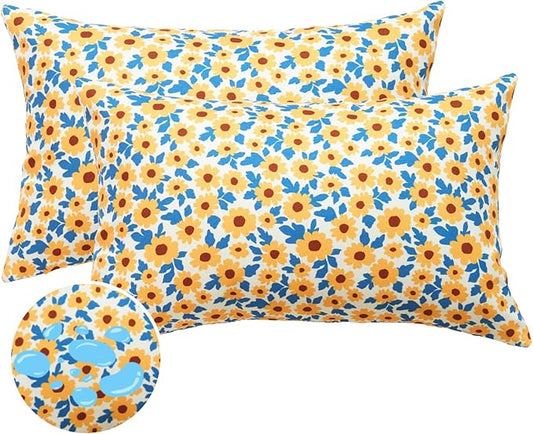 Sunflower Floral Outdoor Lumbar Pillows Waterproof 12x20 for Patio Furniture Set of 2 Yellow Decorative Pillow Covers for Couch Porch Chair Bench Reversable Cottage Farmhouse Pillow Cases Gold