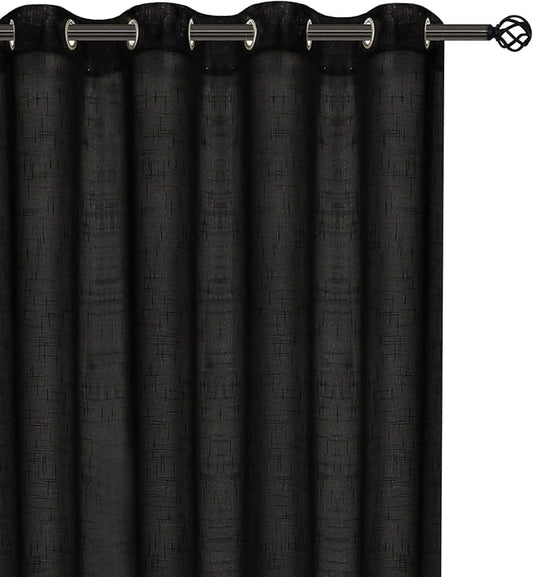 Sheer Curtains Faux Linen Semi Voile Light Filtering Drapes Pair for Bedroom Living Room, Set of 2 Grommet Top Window Curtain Panels (Each 54 x 63 Inch,Black)