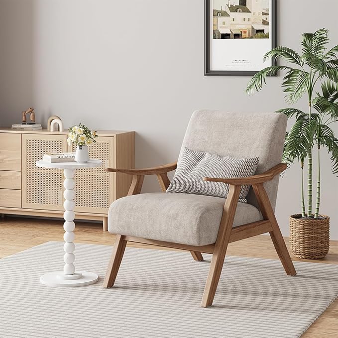 Round Side Table, Small Drink Table for Small Spaces, Pedestal End Table for Living Room, Modern Accent Nightstand with Solid Wood Leg for Bedroom, Corners and Office White Color UTBT005W