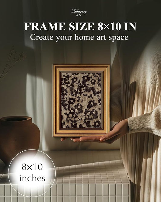 HUARCEY Gold Framed Vintage Wall Art for Living Room, Flowers Painting Prints Shelf Decor for Kitchen, Aesthetic Bedroom Wall Art, Christmas Gifts for Friends or Family (Crushed Flower - 8"x10")