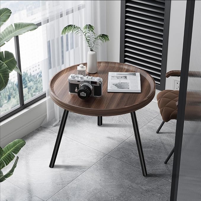 Jessie Small Round Coffee Tables,40x40x48cm Mid Century Modern Nesting Tables,Easy Assembly Circle Walnut Coffee Tables with Non-Slip Feet,Nesting Coffee Table for Living Room Balcony Yard