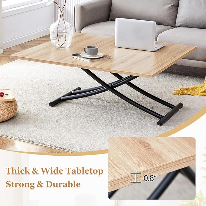 4 in 1 Folding Dining Table with Adjustable Lift Top & Wheels, Multi-Function Coffee Table to Dining Table for Apartments, Kitchens, Living Rooms, Scratch-Resistant & Easy Assembly