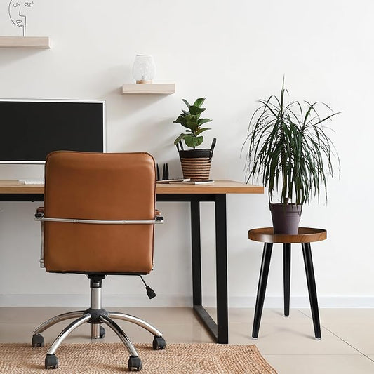 Indoor Plant Stand,Wood Mid Century Plant Table in Walnut Finish,Tall Plant Stand for Flower Pot,Modern Round Small Side End Table with Raised Design (Walnut, 12"x18")