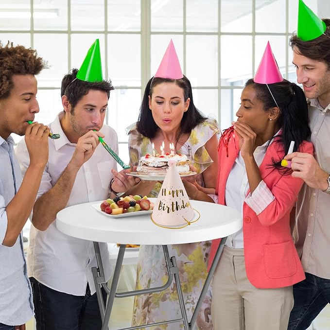 28in Cocktail Table White High Top Folding, Round Portable Bar Height Folding Table with Removable Legs, Indoor Outdoor Banquet for Parties, Commercial, Speech, School