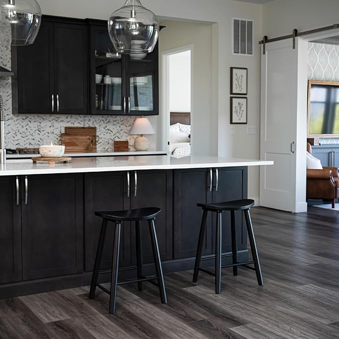 Maven Lane Luna Counter Stool – 26 Inches – Round Stool with Footrest – Black Solid Wood – Space-Saving Design for Kitchen Counters & Islands, Ideal for Apartments, Dorms & Compact Living