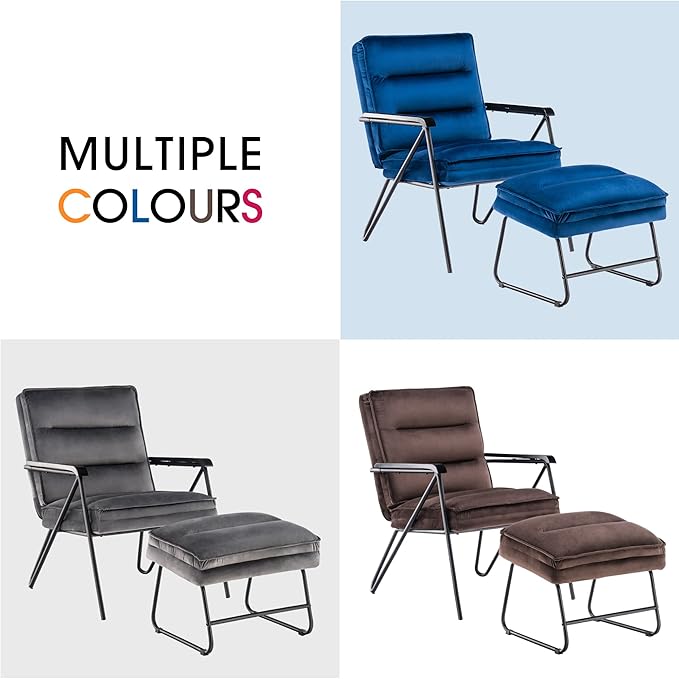 MCombo Modern Accent Chair, Velvet Club Chair, Upholstered Armchair for Small Space, Living Room & Office Reception, Fabric 4747 4750 (Chair with Ottoman, Dark Grey)