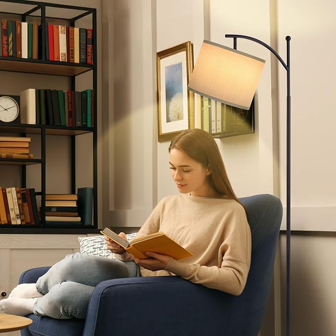 60" Floor Lamps with 3 Color Temperatures, Adjustable Grey Shade with Black Pole, Tall Lamps for Living Room, Bedroom, Office, Classroom, Dorm Room - 9W Bulb Included