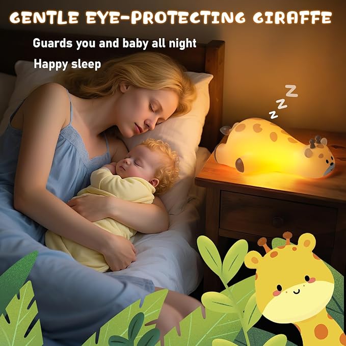 Cute Giraffe Night Light for Kids，3-Level Dimmable Nursery Nightlight, Silicone Squishy Light Up Gifts, Rechargeable Touch Control Nursery Bedside Light, Animal Decor Gift for Baby Toddler Room