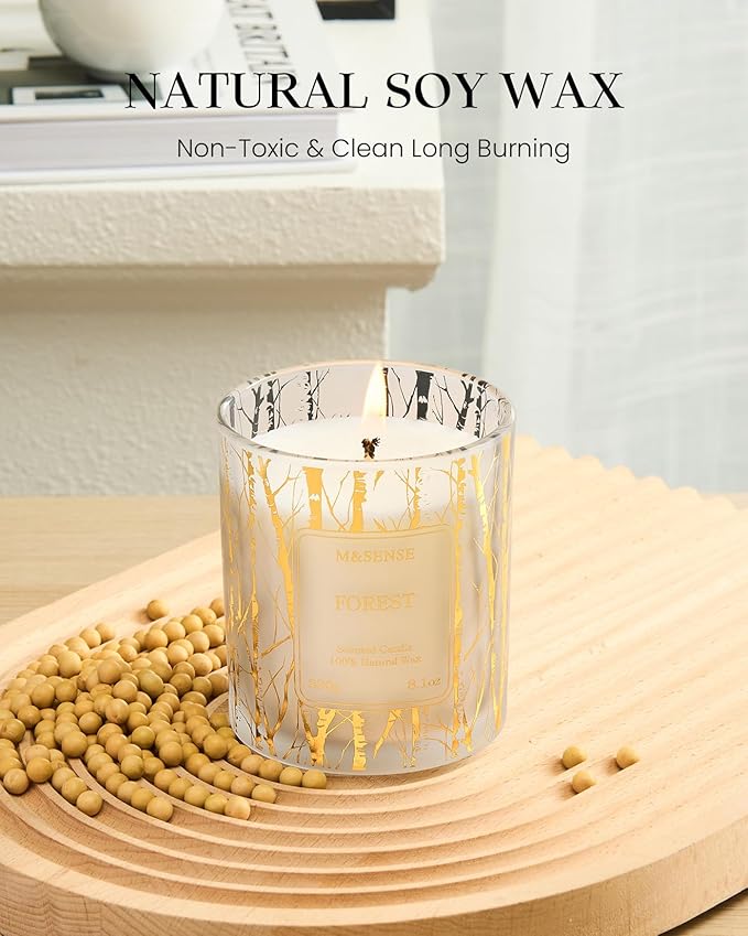 M&SENSE Forest Scented Vegan Soy Candles,8.1oz 42-Hour Slow Burning Time,No Toxin Naturally Scented Candles for Fall Winter Bathtub Aromatherapy Calming Home Fragrance,Fancy Gifts for Women & Men