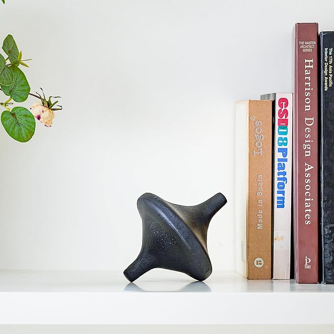 DN DECONATION Black Resin Decorative Spinning Top Statue - Artistic Gyroscope Sculpture for Home & Office Decor - Modern Shelf Decor for Living Room, Bookshelf Coffee Table Decor - Unique Gift for Men