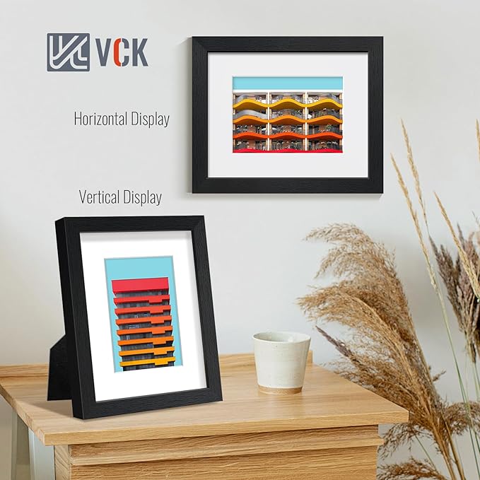 VCK Picture Frame 8×10 Set of 5 Display Pictures 5x7 with Mat or 8x10 Without Mat, High Definition Glass Multi Black Photo Frames for Baby Pictures, Weddings, Portraits Display