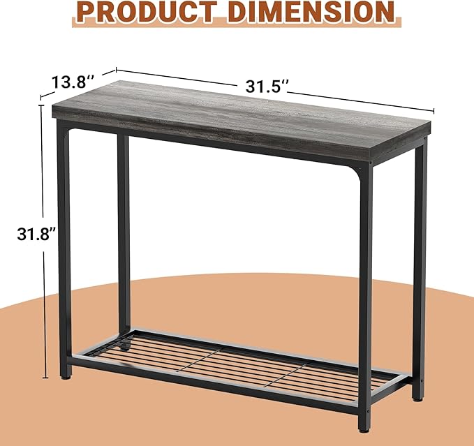 Console Table, Entryway Table, Sofa Table with Mesh Shelves, Console Tables for Living Room, Bedroom, Hallway, Entryway, Foyer (2 Tier, Oak Grey, 32 inch)