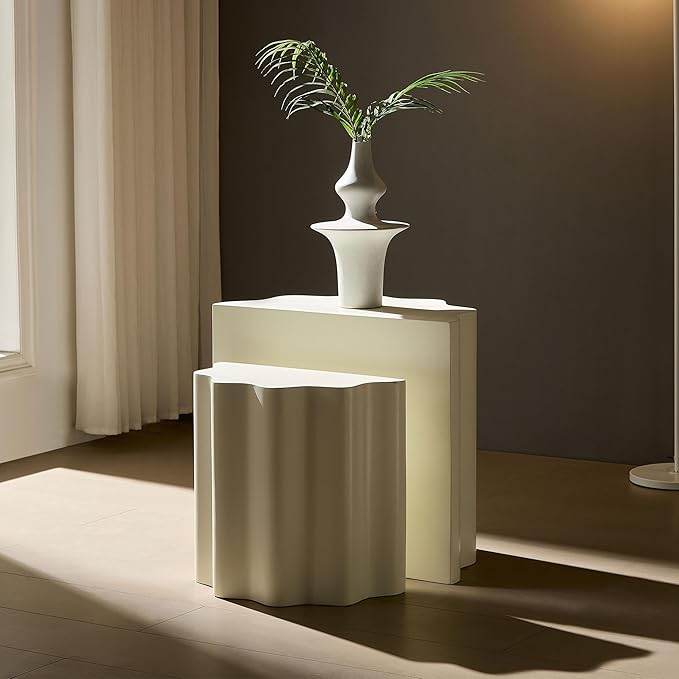 KEVINSPACE End Tables Set of 2, Small Coffee Table Modern SideTable with Non-Slip Feet, Fiberglass Accent Tables for Small Spaces Living Room Bedroom Balcony Office Assembled