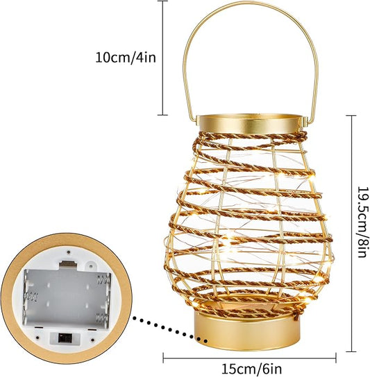 Metal Cordless Table Lamp 8 "H Metal Cage LED Cage Lamp with 6-Hour Timer, Vintage Decorative Fairy Lights Lantern for Indoor/Outdoor Bedrooms Weddings Parties Patio Events