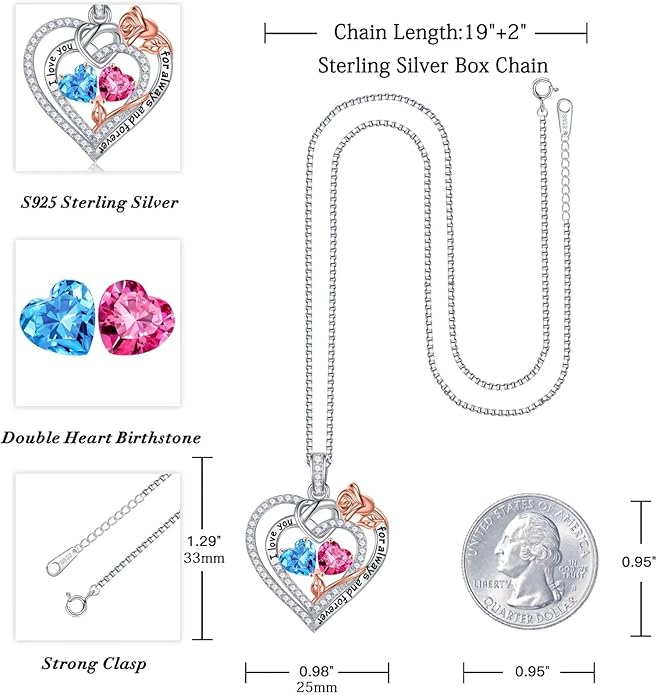 Iefil Christmas Gifts for Wife Women - 925 Sterling Silver Double Birthstone Necklace, Anniversary Birthday Gifts for Women, Jewelry Gift for Wife Girlfriend Mom Her