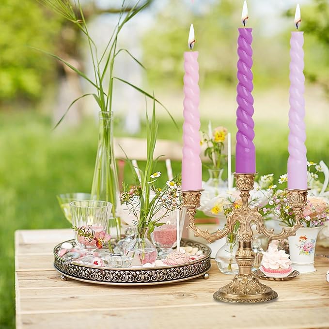 12 Inch Spiral Taper Candles, Smokeless Dripless Long Candle – Unscented Decorative Dinner Candles for Home, Wedding, Party, Table Decor, and Holiday Celebrations (6-Pack Assorted Colors A)