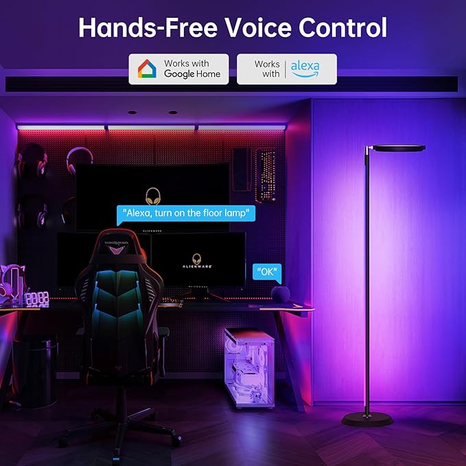 Smart LED Floor Lamp, RGBCW Corner Lamp Works with Alexa, 2000LM Color Changing Standing Lamp with 16 Million DIY Colors,Music Sync,Torchiere Tall lamp for Living Bedroom Room,APP/Voice/Remote Control