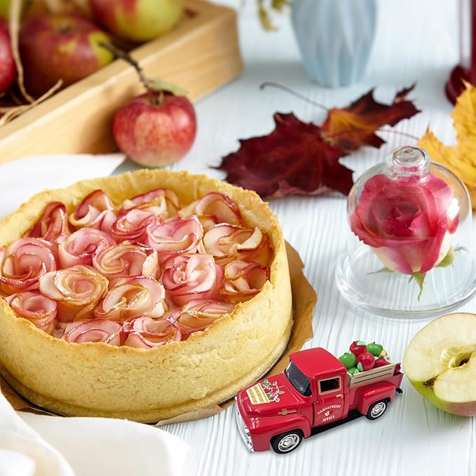 Apple Decor Farmhouse Vintage Red Truck with Fake Apples and Wooden Crate Fall Thanksgiving Table Decorations Mini Apples for Crafts Fall Tiered Tray Decor for Home Kitchen Apple Theme New Year Gifts