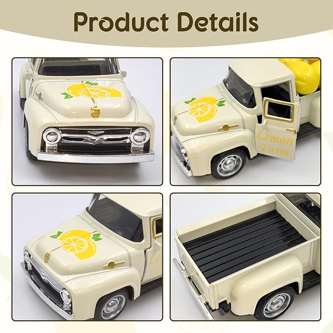 Lemon Truck Decor with Mini Fake Lemons Lemon Decorations for Home Kitchen Farmhouse Tabletop Centerpiece Summer Tiered Tray Decor Lemonade Stand Decorations Amalfi Coast Party Favor, Cream