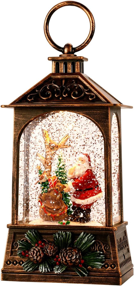 Christmas Lantern,Christmass Snow Globe Lantern Lights with 8 Christmas Songs,Battery & USB Powered,Christmass Snow Swirling Glitter Water Globe Lanterns for Xmas Home Decoration Holiday Party Gifts.