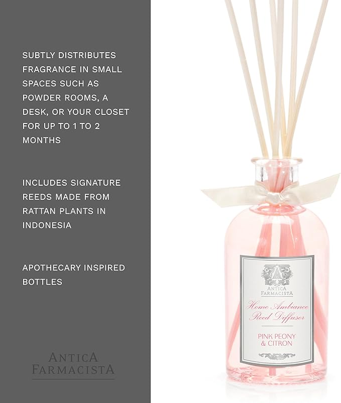 Antica Farmacista Home Ambiance Diffuser - Long-Lasting Reed Scent Diffuser - Luxury Room Freshener Gift - Pink Peony & Citron, 3.4 fl oz