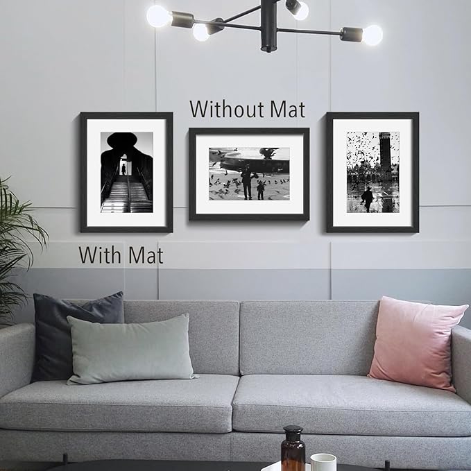 VCK 12x16 Picture Frame 2 Pack - Black, High-End Wood Poster Frames with Tempered Glass, Display 8.5x11 Photo with Mat or 12x16 without Mat, Art Gallery-Quality, Wall Hanging, Black