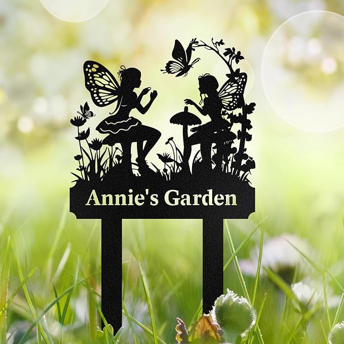 Personalized Garden Signs with Stake, Metal Custom Fairy Garden Signs for Outdoor Waterproof, Customized Metal Name Sign, Home Patio Yard Outdoor Decor Gifts for Gardeners