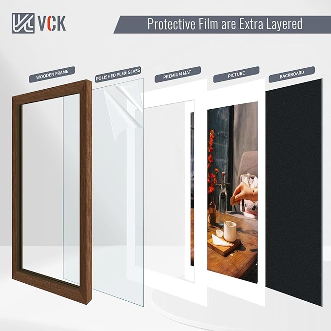 VCK 16x24 Poster Frame 5 Pack - Brown, High-End Wood Picture Frames with Polished Plexiglass, Display 12x18 Photo with Mat or 16x24 without Mat, Art Gallery-Quality, Wall Hanging, Brown