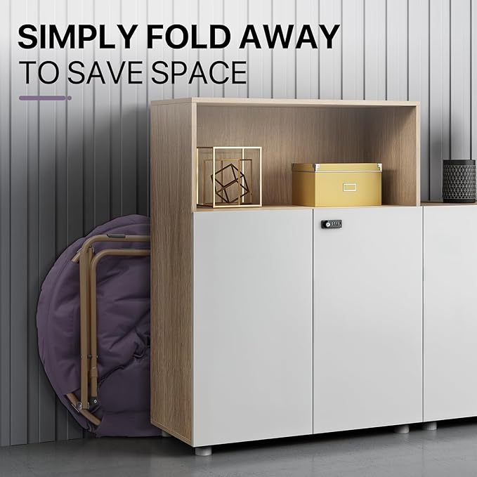 Athena Collection Comfy Saucer Chair Folding Cozy Chair for Bed Room Living Room Accent Chair Faux Fur Reading Chair Foldable Metal Frame Lazy Chair Moon Chair for Adult, Purple