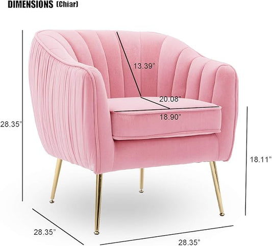 Velvet Accent Chair with Ottoman, Arm Pub Chair for Living Room/Bedroom/Nail Salon, Blush Pink, Golden Finished, Suitable for Small Spaces