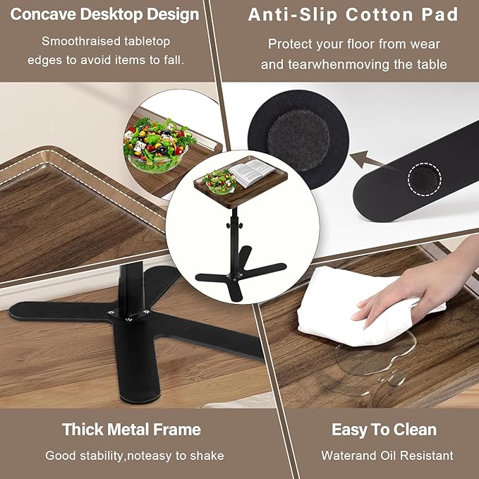 Simcat Adjustable Height Side Table TV Tray, C Shaped End Table, Couch Tables for Living Room, Bedroom, Corners and Office（Brown）