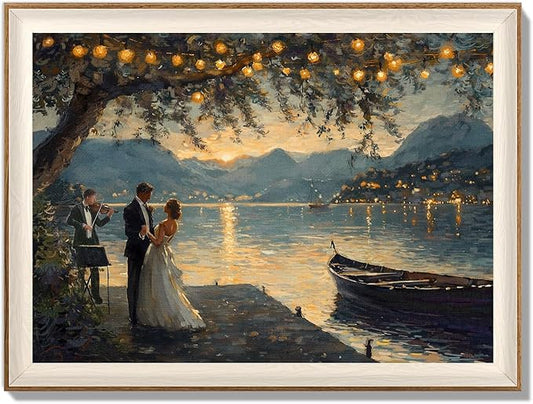YUEYARIT Framed wall art, vintage wall decor, A Romantic Night decor, canvas printed pictures, suitable for gifts, cottagecore bedroom, bathroom, living room, and office artwork.(12X16) Inch