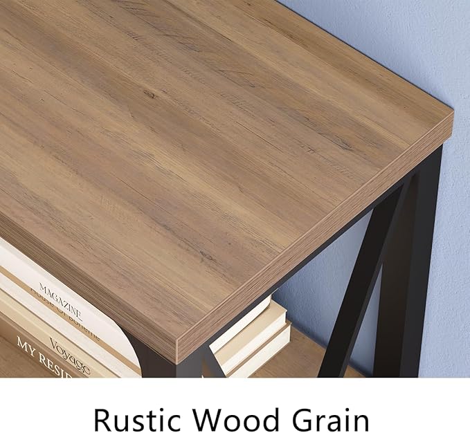 IBF Rustic Console Table, Industrial Wood and Metal Sofa Table, Hallway Entry Table for Home Living Room, Barnwood Foyer Accent Entryway Table with Retro Vintage Storage Shelf, Rustic Oak, 55 Inch