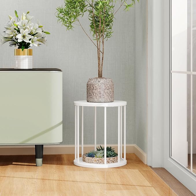 Plant Stand Indoor,small plant stool,Flower Pot Corner stand holder,Mid Century Heavy Duty Metal Tall Home Decor,Modern Round End Table,Small Rustic Display Stand for Living Room,Bedroom(White,14In)